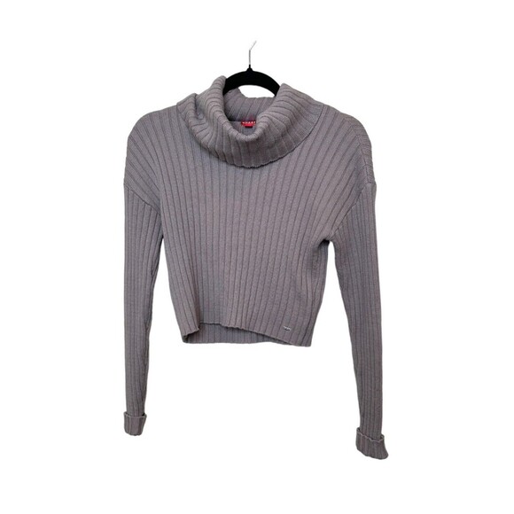 GUESS Cropped Turtleneck Womens Sweater Ribbed Hem Long Sleeve Sz XS Mauve Grey - Picture 1 of 6